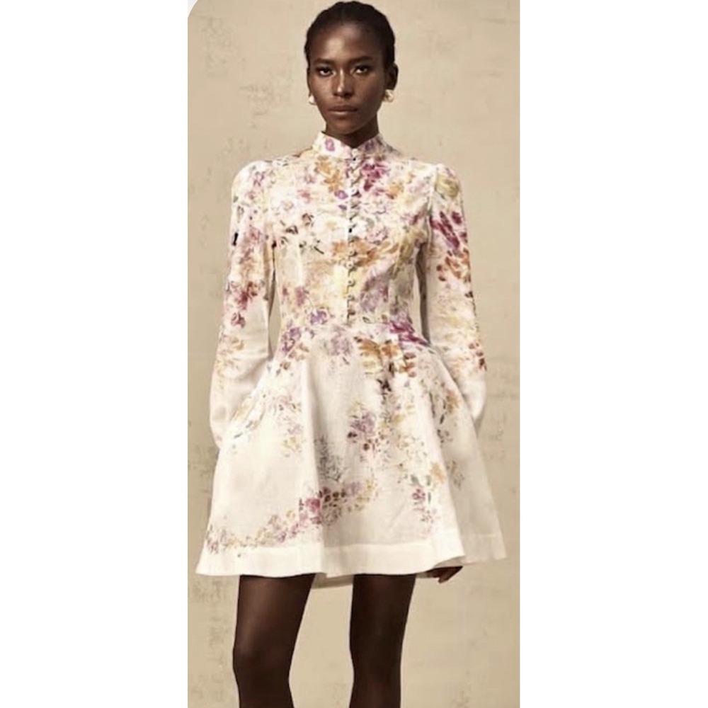 Miss Rosier Bianca Floral-Print Mini Dress Size Medium Floral A-line Vintage
